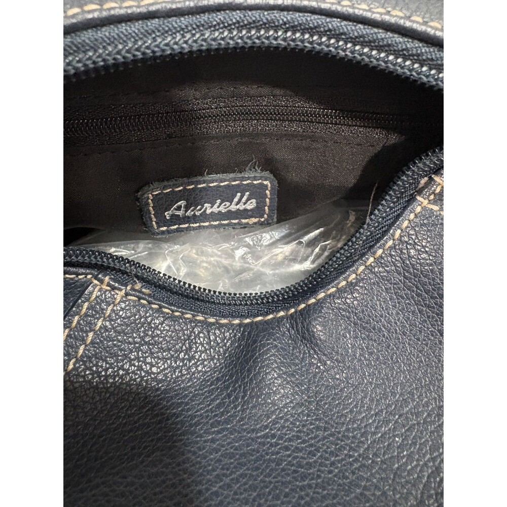 Aurielle Women's Navy Blue Leather White Stitching Shoulder Bag Hobo - Picture 9 of 9